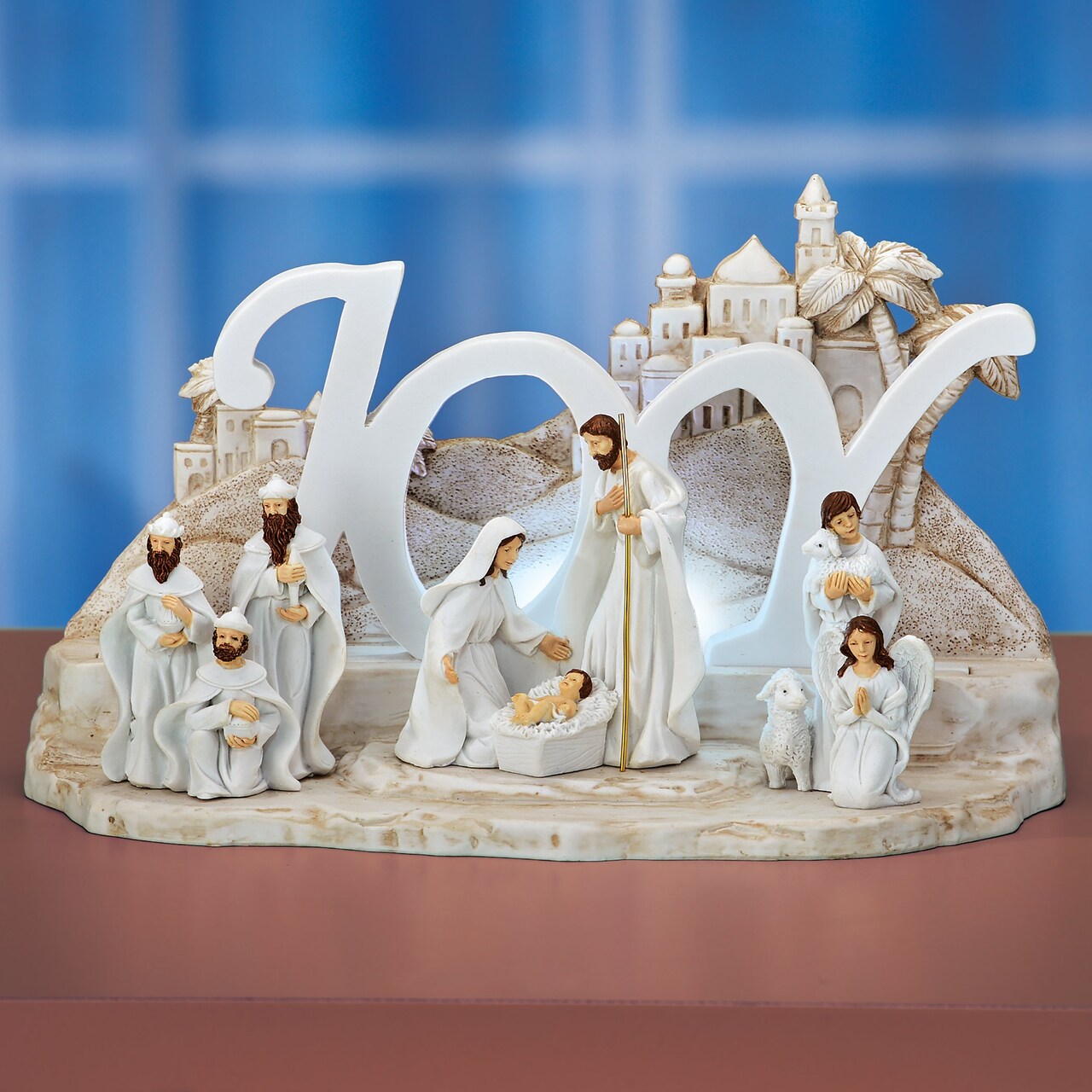 Collections Etc Hand-Painted Season of Joy Nativity Scene Tabletop Decor